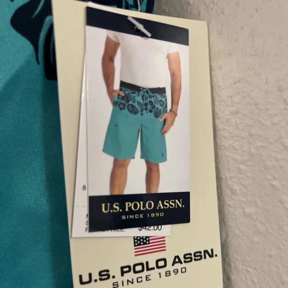 U.S. Polo Assn Mens Size XL Teal Leaf Swim Suit Trunks With Pocket NWT - Picture 7 of 7